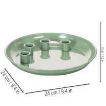 Artikel Kerzenteller Adventskranz grün mit vier Kerzenhaltern 24 cm aus Metall
