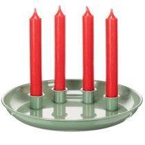 Artikel Kerzenteller Adventskranz grün mit vier Kerzenhaltern 24 cm aus Metall