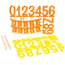 Artikel Filz-Tischdeko Geburtstag Zahlen 27,5x19,5cm Gelb/Orange 2er-Set inkl. Holzspatel