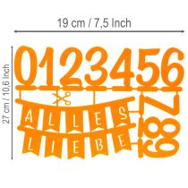 Artikel Filz-Tischdeko Geburtstag Zahlen 27,5x19,5cm Gelb/Orange 2er-Set inkl. Holzspatel