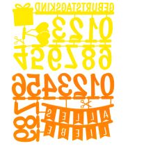 Artikel Filz-Tischdeko Geburtstag Zahlen 27,5x19,5cm Gelb/Orange 2er-Set inkl. Holzspatel