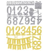 Artikel Tischdeko Set aus Filz Grün und Grau 27,5x19,5cm mit Zahlen und Motiven