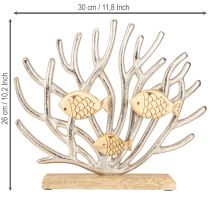 Artikel Tischdekoration Koralle und Fische Holz Metall Silber 30 cm