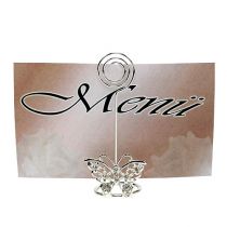 Artikel Tischkartenhalter Metall Schmetterling 3,5 cm Silber mit Acrylsteinen – 6 Stück