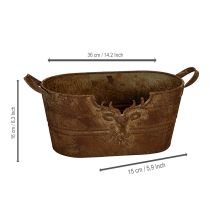 Artikel Ovale Metallschale mit Griffen und Hirschmotiv im Rost-Look 36 cm