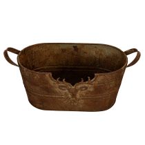 Artikel Ovale Metallschale mit Griffen und Hirschmotiv im Rost-Look 36 cm