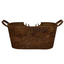 Artikel Ovale Metallschale mit Griffen und Hirschmotiv im Rost-Look 36 cm