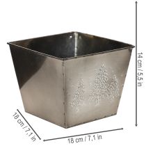 Artikel Quadratischer Metall-Übertopf mit Tannen-Motiv 18 cm, Silber