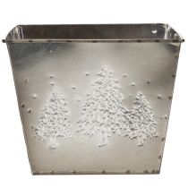 Artikel Quadratischer Metall-Übertopf mit Tannen-Motiv 18 cm, Silber
