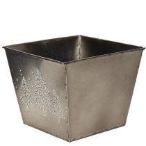 Artikel Quadratischer Metall-Übertopf mit Tannen-Motiv 18 cm, Silber