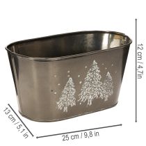 Artikel Übertopf oval aus Zink mit Tannenbaum-Motiv, 25cm