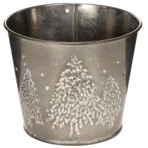 Artikel Metall Übertopf 13 cm Silber mit Glitzer-Tannen für Innenbereich