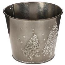 Artikel Metall Übertopf 13 cm Silber mit Glitzer-Tannen für Innenbereich