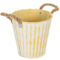 Artikel Topf aus Metall Ø18cm H17,5cm Gelb Shabby Chic mit Henkeln für Frühlingsdeko und Pflanzen