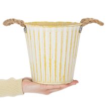 Artikel Topf aus Metall Ø18cm H17,5cm Gelb Shabby Chic mit Henkeln für Frühlingsdeko und Pflanzen