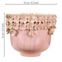 Artikel Keramik Blumentopf Rosa mit Blütenverzierung Ø16cm für Innenbereich
