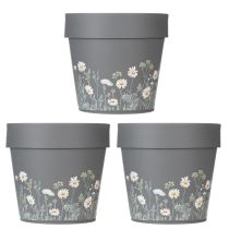 Artikel Metall-Blumentopf 15 cm mit Wiesenblumen-Design im 3er-Set für Balkon und Terrasse