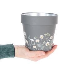 Artikel Metall-Blumentopf 15 cm mit Wiesenblumen-Design im 3er-Set für Balkon und Terrasse
