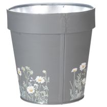 Artikel Blumentopf-Set aus Metall mit Blumenmotiv, 13 cm Durchmesser, Grau, 4-teilig, für Innen- und Aussenbereich