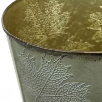 Artikel Pflanztopf, Herbstdeko, Metallgefäß mit Blättern Golden Ø25,5cm H22cm
