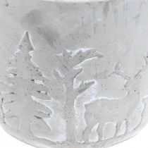 Artikel Übertopf mit Waldmotiv, Winterdeko, Pflanzgefäß aus Beton, Advent Ø12,5cm H11cm