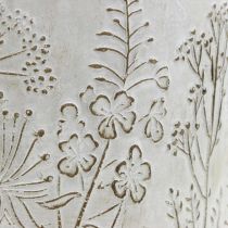 Beton Blumentopf Weiß mit Relief Blumen Vintage Ø16cm