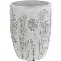 Vase Beton Weiß Blumenvase mit Relief Blumen Vintage Ø18cm