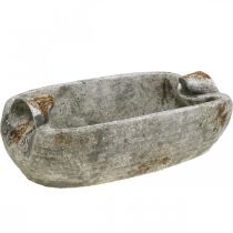 Beton-Schale oval Weiß Grau Braun mit Griffen Antik L25cm