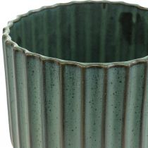 Keramik-Pflanztopf, Blumendeko, Übertopf gewellt Grün, Braun Ø15,5cm H16,5cm