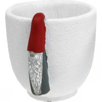 Artikel Beton-Übertopf Set, Wichtelmotiv, Weiss-Rot, Ø8 cm, H12,5 cm, 2 Stück
