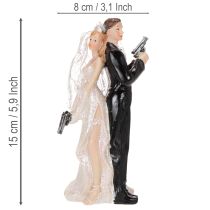 Artikel Tortenfigur Brautpaar aus Polyresin, 15,5 cm, Weiss-Schwarz, Agenten-Motiv
