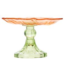 Artikel Dekoteller aus Glas mit Fuss Blütenform, 15 cm, Orange und Grün