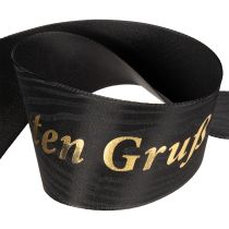 Artikel Gedenkschleife aus Seidenstoff, Schwarz mit Goldschrift, 6 cm x 20 m, für Kränze und Trauerfloristik
