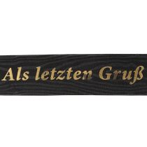 Artikel Gedenkschleife aus Seidenstoff, Schwarz mit Goldschrift, 6 cm x 20 m, für Kränze und Trauerfloristik