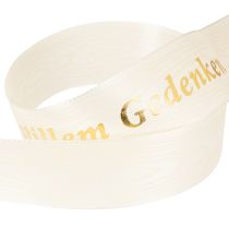 Artikel Gedenkschleife Creme Seidenstoff 20 m mit Goldschrift „In stillem Gedenken“ für Kränze & Gestecke