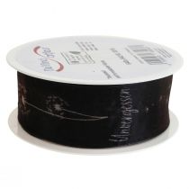 Artikel Schwarzes Trauerband mit Pusteblumen-Motiv und Unvergessen-Schriftzug, 40 mm x 15 m, Polyester-Polyamid-Mischung