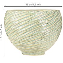Artikel Keramik Übertopf mit Spiraldesign Grün Ø15cm H11cm 2er-Set