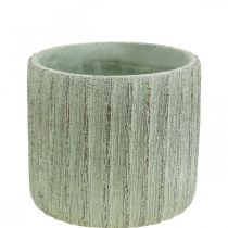 Artikel Übertopf Keramik Grün Retro gestreift Ø12,5cm H11,5cm