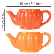 Artikel Übertopf aus Keramik in Teekannenform, 15×9×6,5 cm, Orange, 2 Stück