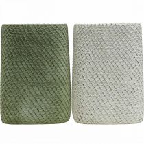 Artikel Keramik-Übertopf Set 2-teilig Grün Weiss Netz-Relief 14x14x21,5cm