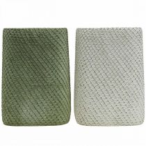 Artikel Keramik-Übertopf Reliefnetz Weiss und Grün 12x12x17,5 cm 2er-Set