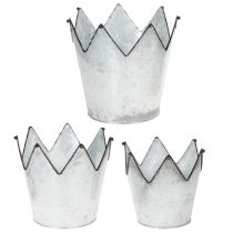 Artikel Blumentopf-Set Zink Krone, 3 Grössen: Ø21,5/19,5/17cm, Metall silber-schwarz