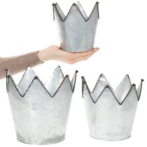 Artikel Blumentopf-Set Zink Krone, 3 Grössen: Ø21,5/19,5/17cm, Metall silber-schwarz