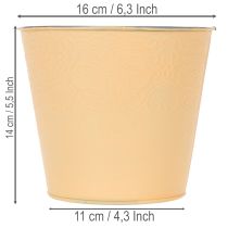 Artikel Metall Blumenübertopf Ø16cm H14cm Orange mit Blumenmuster