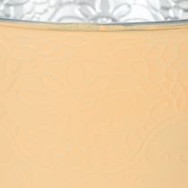 Artikel Metall Blumenübertopf Ø16cm H14cm Orange mit Blumenmuster