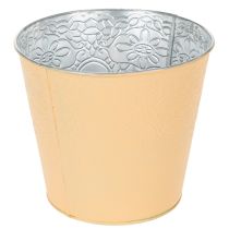 Artikel Metall Blumenübertopf Ø16cm H14cm Orange mit Blumenmuster