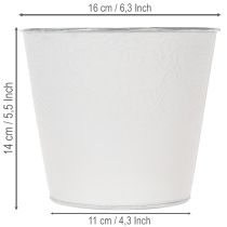 Artikel Blumenübertopf Metall Ø16cm H14cm Weiss mit geprägtem Rankenmuster für Innen