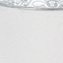 Artikel Blumenübertopf Metall Ø16cm H14cm Weiss mit geprägtem Rankenmuster für Innen