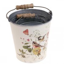 Artikel Übertopf-Set Metall Eimer mit Henkel Ø14/11/9,5 cm cremefarben Vogelmotiv – 3er-Set für Innenbereich