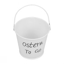 Artikel Weisser Metall-Übertopf "Ostern To Go", Mini Blumentopf, 7cm, 6er Set